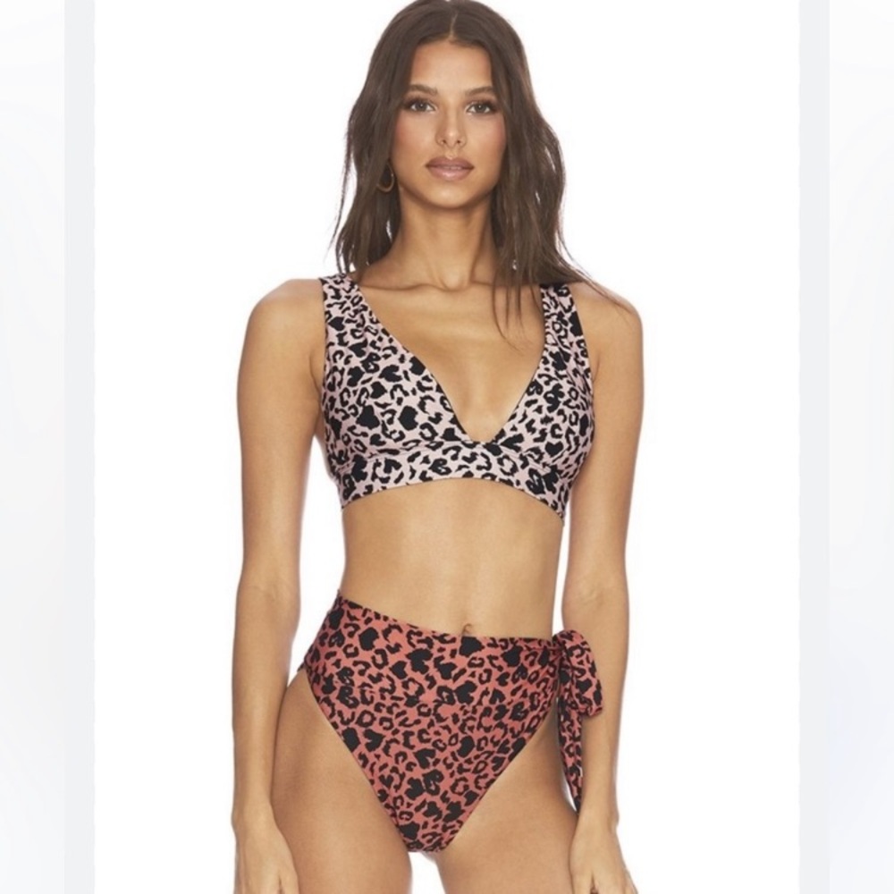 Beach Riot Leopard Heart Bikini Rylee Top Claire Bottom XS